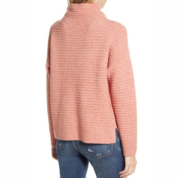 Madewell pink turtleneck sweater Belmont Mock Neck knit textured rib stripe XS - Picture 11 of 16
